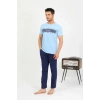 MARSiLYAN- Erkek Pamuk Kısa Kol Pijama Takım Mavi