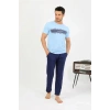 MARSiLYAN- Erkek Pamuk Kısa Kol Pijama Takım Mavi