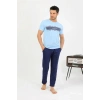 MARSiLYAN- Erkek Pamuk Kısa Kol Pijama Takım Mavi