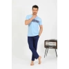 MARSiLYAN- Erkek Pamuk Kısa Kol Pijama Takım Mavi