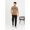 MARSiLYAN- Erkek Pamuk Kısa Kol Pijama Takım Vizon