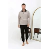 MARSiLYAN- Erkek Polo Yaka Uzun Kol Penye Pijama Takımı Krem