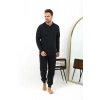 MARSiLYAN- Erkek Polo Yaka Uzun Kol Penye Pijama Takımı Lacivert