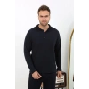 MARSiLYAN- Erkek Polo Yaka Uzun Kol Penye Pijama Takımı Lacivert