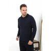MARSiLYAN- Erkek Polo Yaka Uzun Kol Penye Pijama Takımı Lacivert