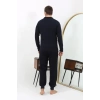 MARSiLYAN- Erkek Polo Yaka Uzun Kol Penye Pijama Takımı Lacivert