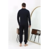 MARSiLYAN- Erkek Polo Yaka Uzun Kol Penye Pijama Takımı Lacivert