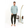MARSiLYAN- Erkek Polo Yaka Uzun Kol Penye Pijama Takımı Su Yeşili