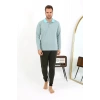 MARSiLYAN- Erkek Polo Yaka Uzun Kol Penye Pijama Takımı Su Yeşili