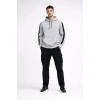MARSiLYAN- Erkek Şeritli Kapüşonlu Sweatshirt Oversize 3 Iplik Pamuklu - Beyaz