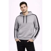 MARSiLYAN- Erkek Şeritli Kapüşonlu Sweatshirt Oversize 3 Iplik Pamuklu - Gri