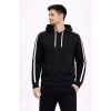 MARSiLYAN- Erkek Şeritli Kapüşonlu Sweatshirt Oversize 3 Iplik Pamuklu - Siyah