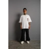 MARSiLYAN- Erkek Sırt Baskılı A Kalite Oversize T-shirt - Beyaz