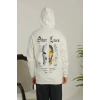 MARSiLYAN- Erkek Sırt Baskılı Oversize Üç İplik Kapüşonlu Sweatshirt - Beyaz