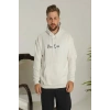 MARSiLYAN- Erkek Sırt Baskılı Oversize Üç İplik Kapüşonlu Sweatshirt - Beyaz