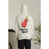 MARSiLYAN- Erkek Sırt Baskılı Oversize Üç İplik Kapüşonlu Sweatshirt - Beyaz