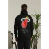 MARSiLYAN- Erkek Sırt Baskılı Oversize Üç İplik Kapüşonlu Sweatshirt - Siyah