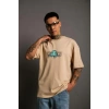 MARSiLYAN- Erkek Sırt Baskılı T-shirt - Bej