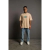 MARSiLYAN- Erkek Sırt Baskılı T-shirt - Bej