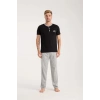 MARSiLYAN- Erkek Siyah Düğmeli Yaka Kısa Kol Pijama Takımı