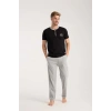 MARSiLYAN- Erkek Siyah Düğmeli Yaka Kısa Kol Pijama Takımı