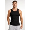 MARSiLYAN- Erkek Spor Fitilli Atlet 2li Set Siyah Ve Bej Slim Fit Kaşkorse Arka Baskılı Spor Atlet