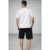 MARSiLYAN- Erkek Spor Tişört Şort Takım Kontrast Dikiş Detaylı Ovarsize Rahat Kalıp - Beyaz