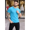 MARSiLYAN- Erkek T-Shirt Bisiklet Yaka Slim Fit Dar Kesim Likralı Tişört Günlük Basic Body - Açık Mavi