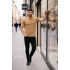 MARSiLYAN- Erkek T-Shirt Bisiklet Yaka Slim Fit Dar Kesim Likralı Tişört Günlük Basic Body - Kahverengi
