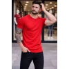 MARSiLYAN- Erkek T-Shirt Bisiklet Yaka Slim Fit Dar Kesim Likralı Tişört Günlük Basic Body - Kırmızı