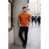 MARSiLYAN- Erkek T-Shirt Bisiklet Yaka Slim Fit Dar Kesim Likralı Tişört Günlük Basic Body - Koyu Turuncu