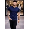 MARSiLYAN- Erkek T-Shirt Bisiklet Yaka Slim Fit Dar Kesim Likralı Tişört Günlük Basic Body - Lacivert