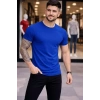 MARSiLYAN- Erkek T-Shirt Bisiklet Yaka Slim Fit Dar Kesim Likralı Tişört Günlük Basic Body - Saks Mavisi