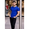 MARSiLYAN- Erkek T-Shirt Bisiklet Yaka Slim Fit Dar Kesim Likralı Tişört Günlük Basic Body - Saks Mavisi