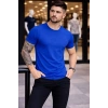 MARSiLYAN- Erkek T-Shirt Bisiklet Yaka Slim Fit Dar Kesim Likralı Tişört Günlük Basic Body - Saks Mavisi