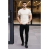 MARSiLYAN- Erkek T-Shirt Bisiklet Yaka Slim Fit Dar Kesim Likralı Tişört Günlük Basic Body - Taş