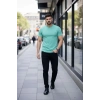 MARSiLYAN- Erkek T-Shirt Bisiklet Yaka Slim Fit Dar Kesim Likralı Tişört Günlük Basic Body - Turkuvaz