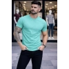 MARSiLYAN- Erkek T-Shirt Bisiklet Yaka Slim Fit Dar Kesim Likralı Tişört Günlük Basic Body - Turkuvaz