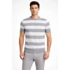 MARSiLYAN- Erkek T-shirt Çizgili Triko Dokuma Bisiklet Yaka Tişört - Gri