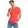 MARSiLYAN- Erkek T-Shirt V Yaka Slim Fit Dar Kesim Likralı Tişört Günlük Basic Body - Nar Çiçeği