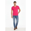 MARSiLYAN- Erkek T-Shirt V Yaka Slim Fit Dar Kesim Likralı Tişört Günlük Basic Body - Pembe