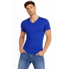 MARSiLYAN- Erkek T-Shirt V Yaka Slim Fit Dar Kesim Likralı Tişört Günlük Basic Body - Saks Mavisi