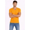 MARSiLYAN- Erkek T-Shirt V Yaka Slim Fit Dar Kesim Likralı Tişört Günlük Basic Body - Sarı
