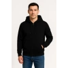 MARSiLYAN- Erkek Üç İplik Kapüşonlu Tam Fermuarlı Kanguru Çepli SweatShirt Hoodie - Siyah