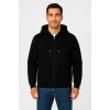 MARSiLYAN- Erkek Üç İplik Kapüşonlu Tam Fermuarlı Kanguru Çepli SweatShirt Hoodie - Siyah