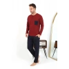 MARSiLYAN- Erkek Uzun Kol Penye Bordo Pijama Takımı