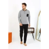 MARSiLYAN- Erkek Uzun Kol Penye Füme Pijama Takımı