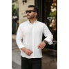 MARSiLYAN- Erkek Uzun Kollu Beyaz Düğmeli Pera Keten Gömlek