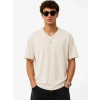 MARSiLYAN- Erkek V Yaka Basic Tişört Kısa Kol Yazlık Regular Fit T-Shirt - Bej