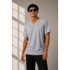 MARSiLYAN- Erkek V Yaka Basic Tişört Kısa Kol Yazlık Regular Fit T-Shirt - Gri